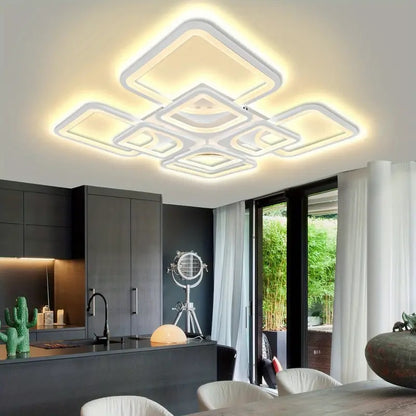 LuxiLamps - LED Bluetooth 4x4 Kop Plafondlamp - Smart lamp - 60 cm - Wit - Afstandsbediening en APP - Woonkamer Lamp - Plafonniere