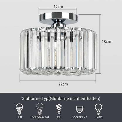 Plafondlamp - Verlichting - Gangpad - Lamp - Kristal Look - Plafonnière - 22 cm - Rond - Chroom - E27