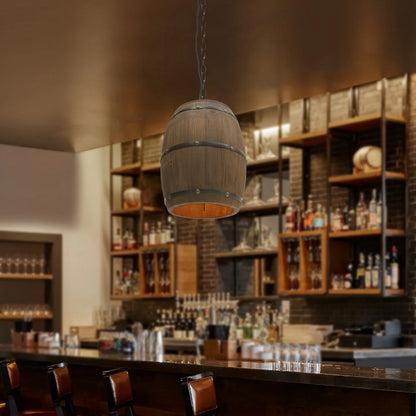 Wooden Wine Barrel Pendant Lamp - Vintage Retro Chandelier - Black - 90 Cm Adjustable Chain - E27