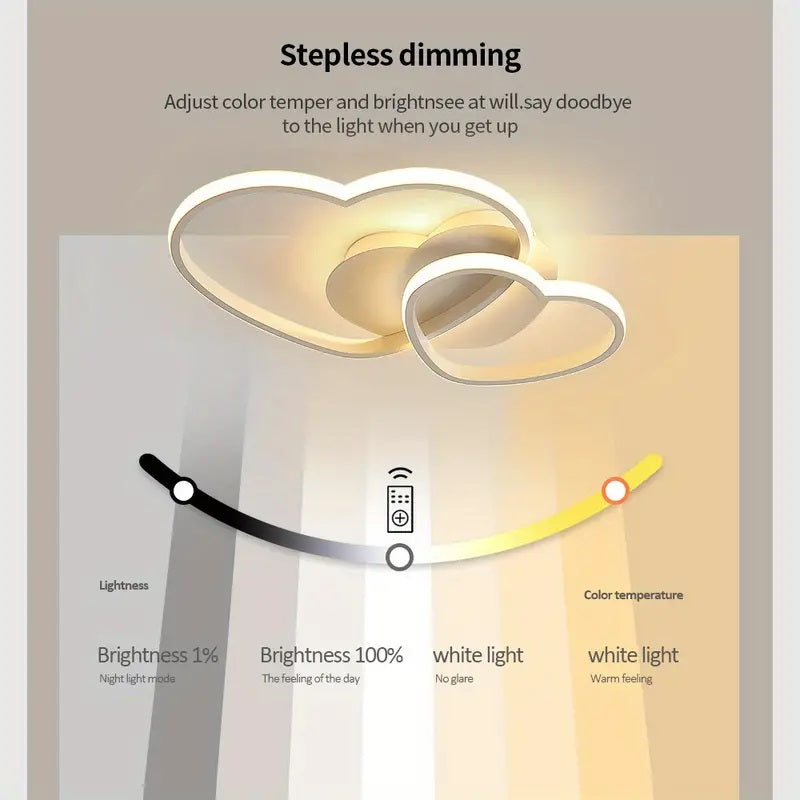 Modern Heart LED Ceiling Light - White - Dimmable With Remote Control - For Living And Dining Room - Ceiling Fixture