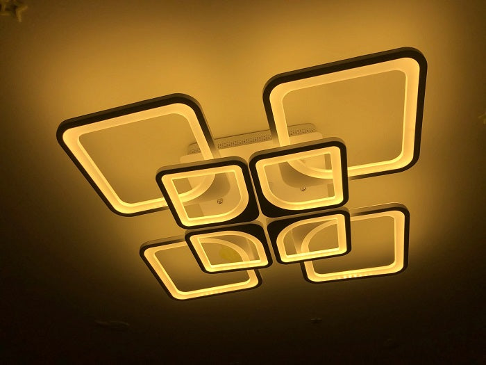 LuxiLamps - LED Bluetooth 4x4 Kop Plafondlamp - Smart lamp - 60 cm - Wit - Afstandsbediening en APP - Woonkamer Lamp - Plafonniere