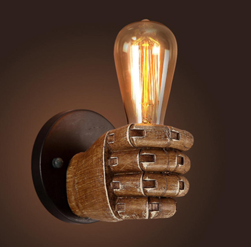 LuxiLamps - Industrial Style Wall Lamp - Right Fist - Resin Wall Lamp - E26 - Lamp Lighting - Bar - Cafe -Restaurant