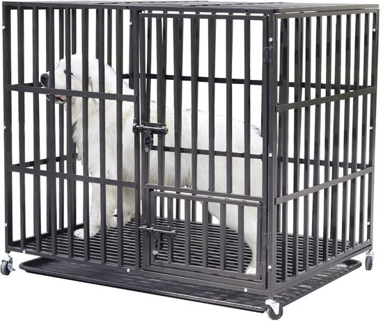 Hondenbench - Hondenkooi - Hondenhok - Hondenkooi - 3 Deur sloten - 95x57x81cm - Grote Honden - Kennelbox - 4 Wielen
