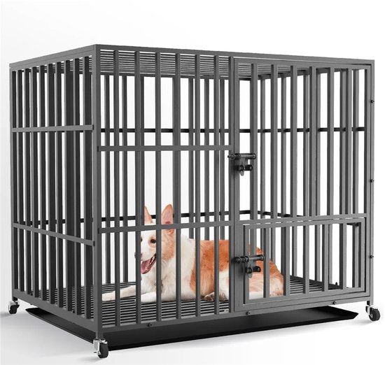 Hondenbench - Hondenkooi - Hondenhok - Hondenkooi - 3 Deur sloten - 95x57x81cm - Grote Honden - Kennelbox - 4 Wielen