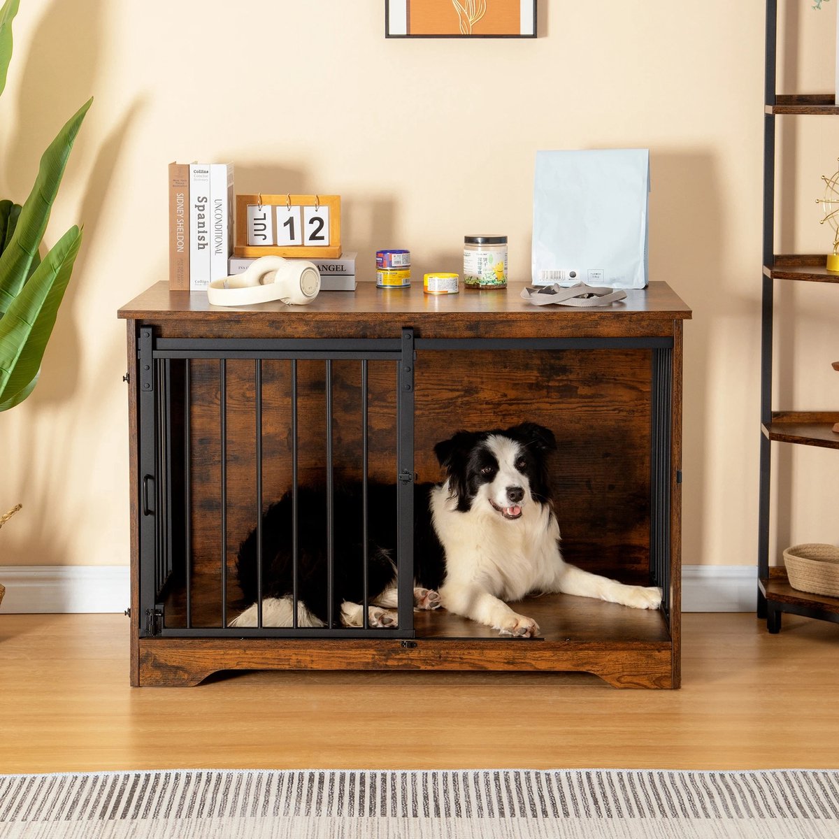dog crate furniture - 100 cm - brown - 2 sliding doors - dog box - dog crate - beautiful design - multifunctional - coffee table / TV stand - chew and scratch resistant