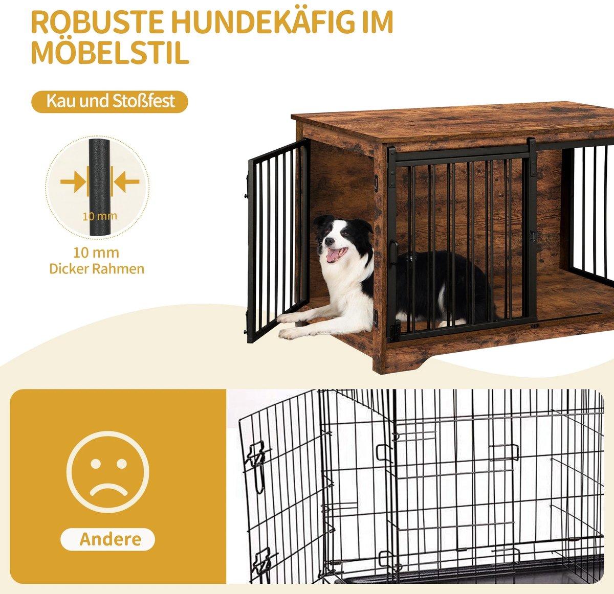 dog crate furniture - 100 cm - brown - 2 sliding doors - dog box - dog crate - beautiful design - multifunctional - coffee table / TV stand - chew and scratch resistant