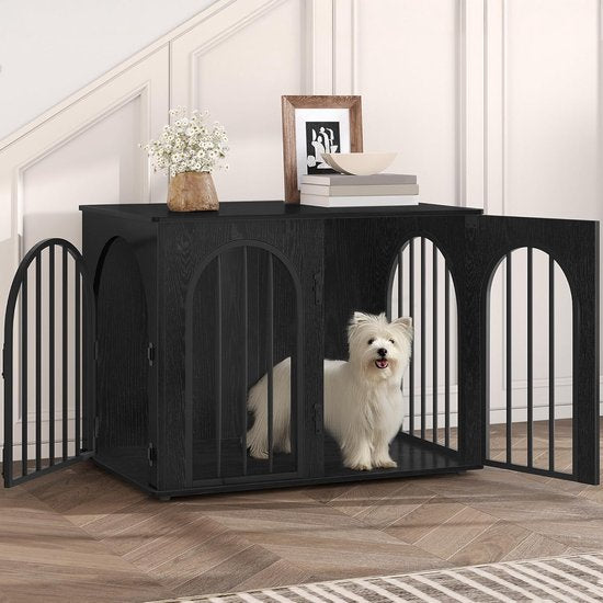Hondenbench - Meubel - Bench - Hondenkooi - Hondenhok - Hondenbox - Salontafel - 2 Deuren - Schuifdeur - 80 x 56 x 61 cm - Zwart