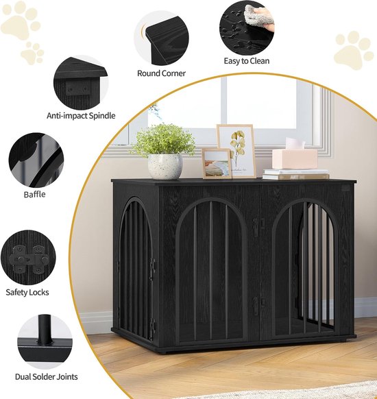 Hondenbench - Meubel - Bench - Hondenkooi - Hondenhok - Hondenbox - Salontafel - 2 Deuren - Schuifdeur - 80 x 56 x 61 cm - Zwart