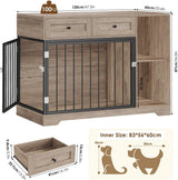 
Dog Crate Furniture – Dog Cage – Dog Kennel – Crate Table – Dog Cabinet with Storage Drawers & Shelves – 120x87x60cm - Brown