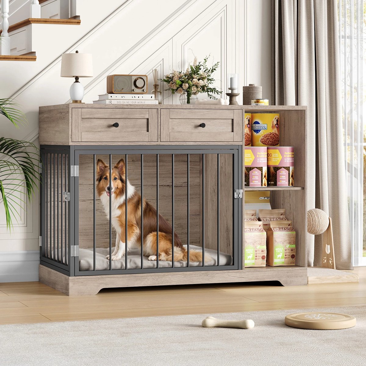 Dog Crate Furniture – Dog Cage – Dog Kennel – Crate Table – Dog Cabinet with Storage Drawers & Shelves – 120x87x60cm - Brown
