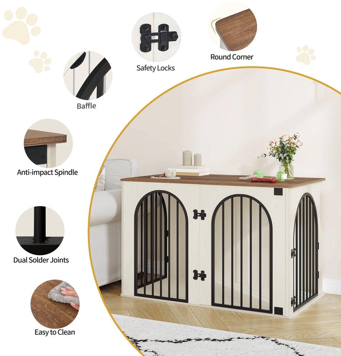 Dog Crate - Furniture - Dog Cage - Dog House - Dog Pen - Side Table - Coffee Table - 3 Doors - 100 × 60 × 63 cm - White
