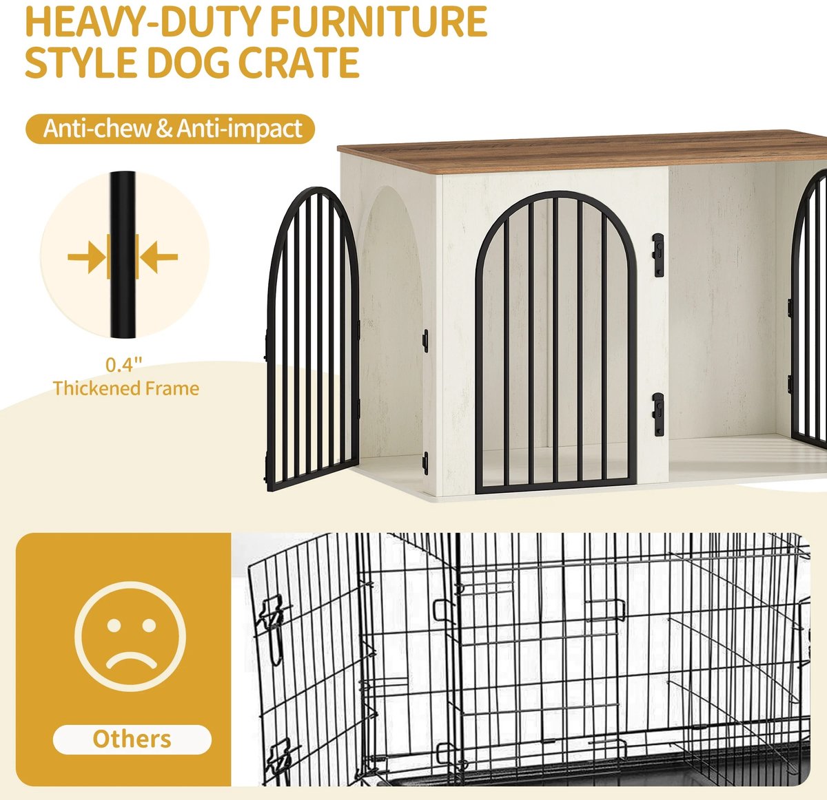 Dog Crate - Furniture - Dog Cage - Dog House - Dog Pen - Side Table - Coffee Table - 3 Doors - 100 × 60 × 63 cm - White