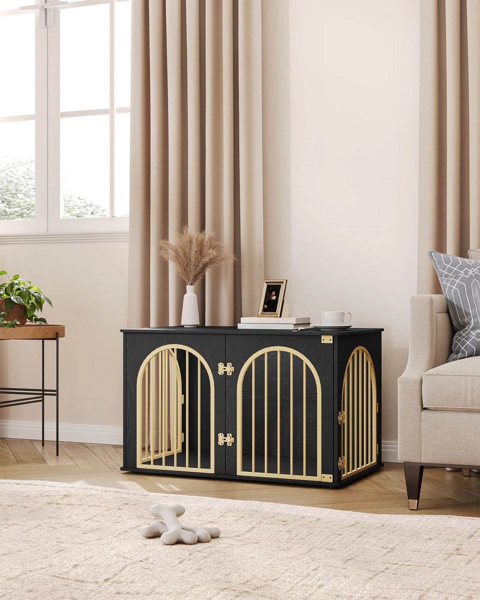 Dog Crate - Furniture - Dog Cage - Dog Kennel - Dog Pen - Side Table - Coffee Table - 3 Doors - 100x60x63 cm - Black