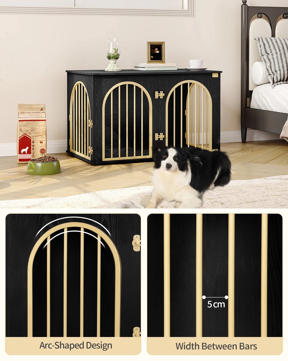 Dog Crate - Furniture - Dog Cage - Dog Kennel - Dog Pen - Side Table - Coffee Table - 3 Doors - 100x60x63 cm - Black