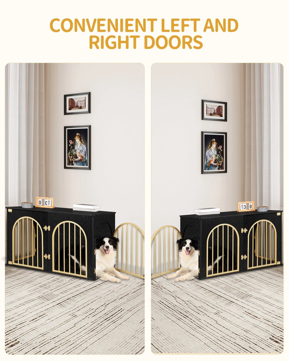 Dog Crate - Furniture - Dog Cage - Dog Kennel - Dog Pen - Side Table - Coffee Table - 3 Doors - 100x60x63 cm - Black