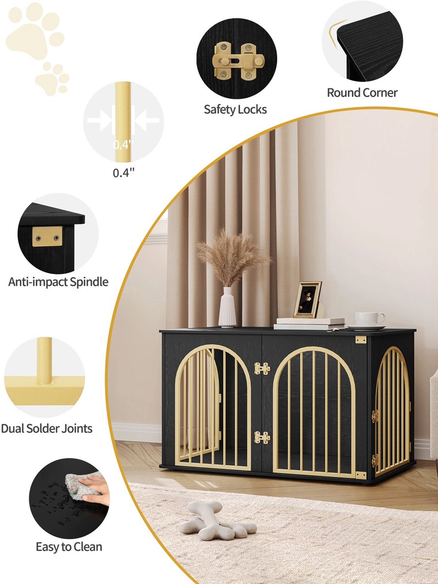 Dog Crate - Furniture - Dog Cage - Dog Kennel - Dog Pen - Side Table - Coffee Table - 3 Doors - 100x60x63 cm - Black