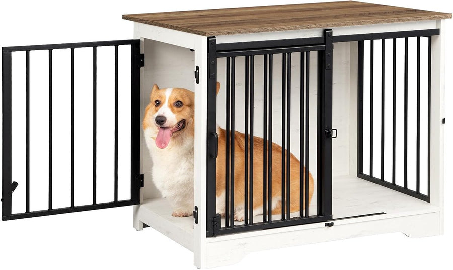 Hondenbench - Meubel - Hondenkooi - Hondenhok - Hondenbox -Salontafel - 2 Deuren - Schuifdeur - 49 × 69 × 64.5 cm - Wit