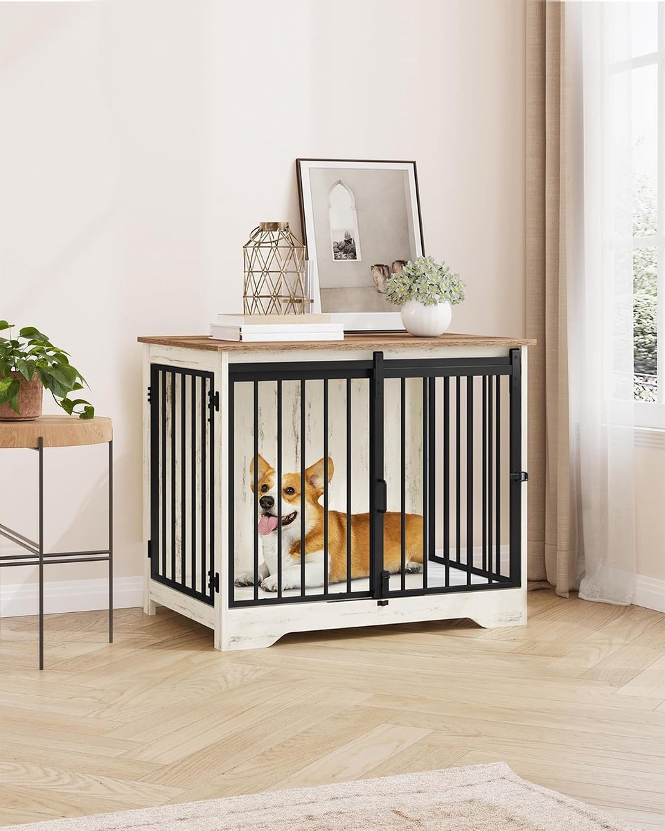 Hondenbench - Meubel - Hondenkooi - Hondenhok - Hondenbox -Salontafel - 2 Deuren - Schuifdeur - 49 × 69 × 64.5 cm - Wit