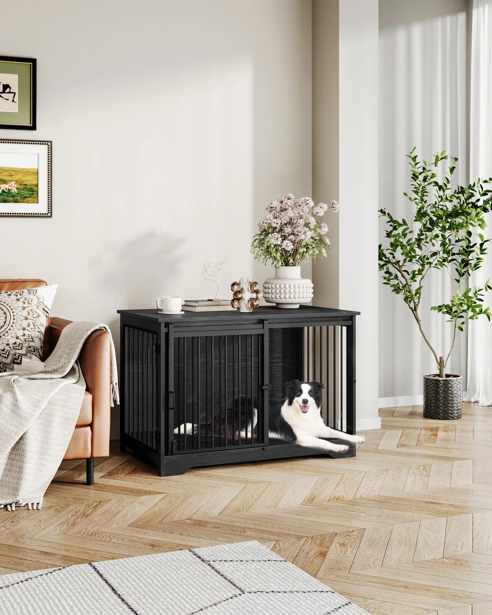 Hondenbench - Meubel - Hondenkooi - Hondenhok - Hondenbox -Salontafel - 2 Deuren - Schuifdeur - 100 x 60 x 68 cm - Zwart