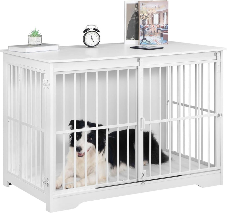 Hondenbench - Meubel - Hondenkooi - Hondenhok - Hondenbox - Salontafel - 2 Deuren - Schuifdeur - 110 x 64 x 81 cm - Wit