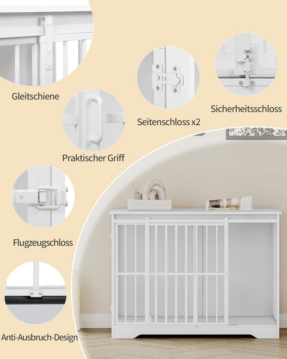 Hondenbench - Meubel - Hondenkooi - Hondenhok - Hondenbox - Salontafel - 2 Deuren - Schuifdeur - 110 x 64 x 81 cm - Wit