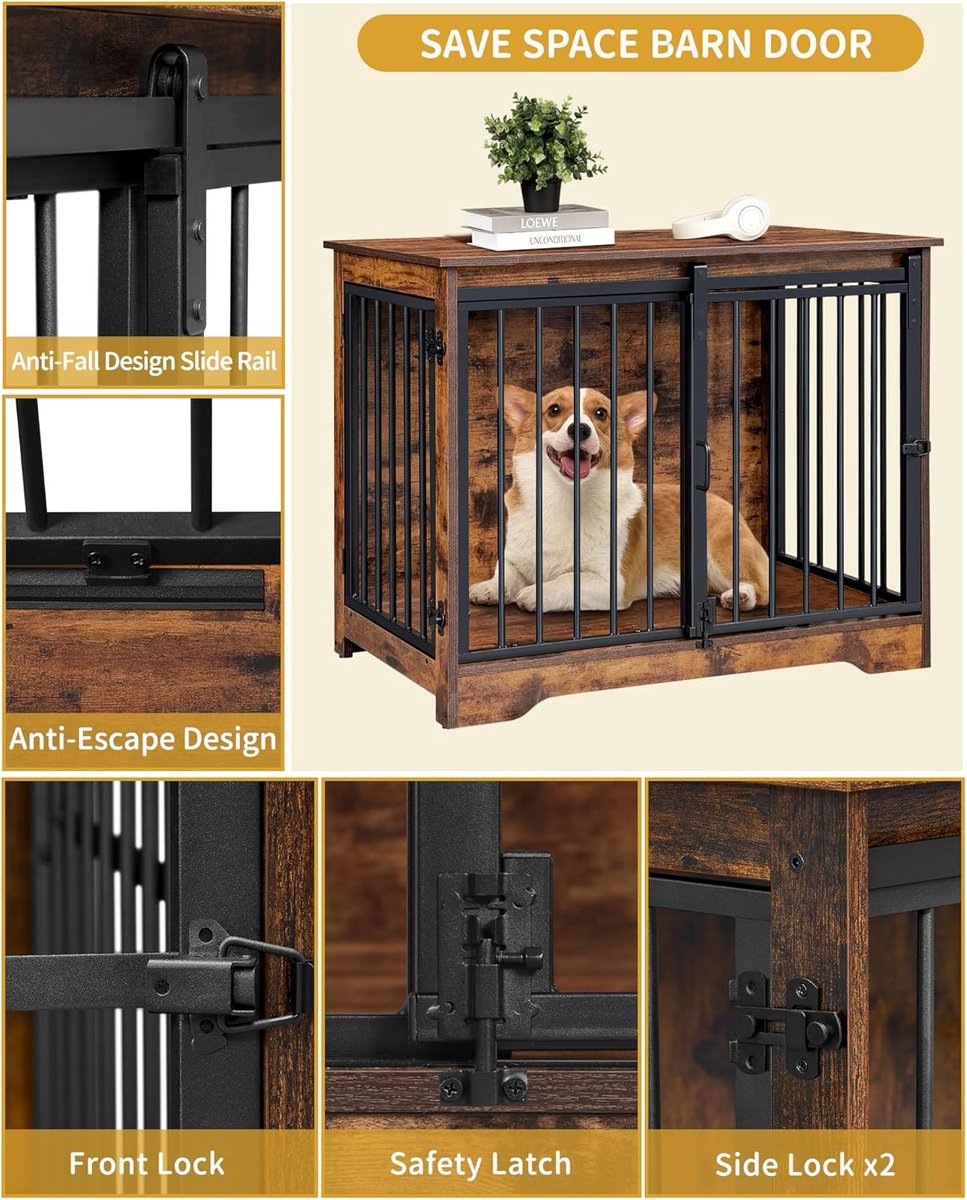 Dog Crate - Furniture - Dog Cage - Dog Kennel - Dog Pen - Coffee Table - 2 Doors - Sliding Door - 49×69×64.5 Cm - Brown