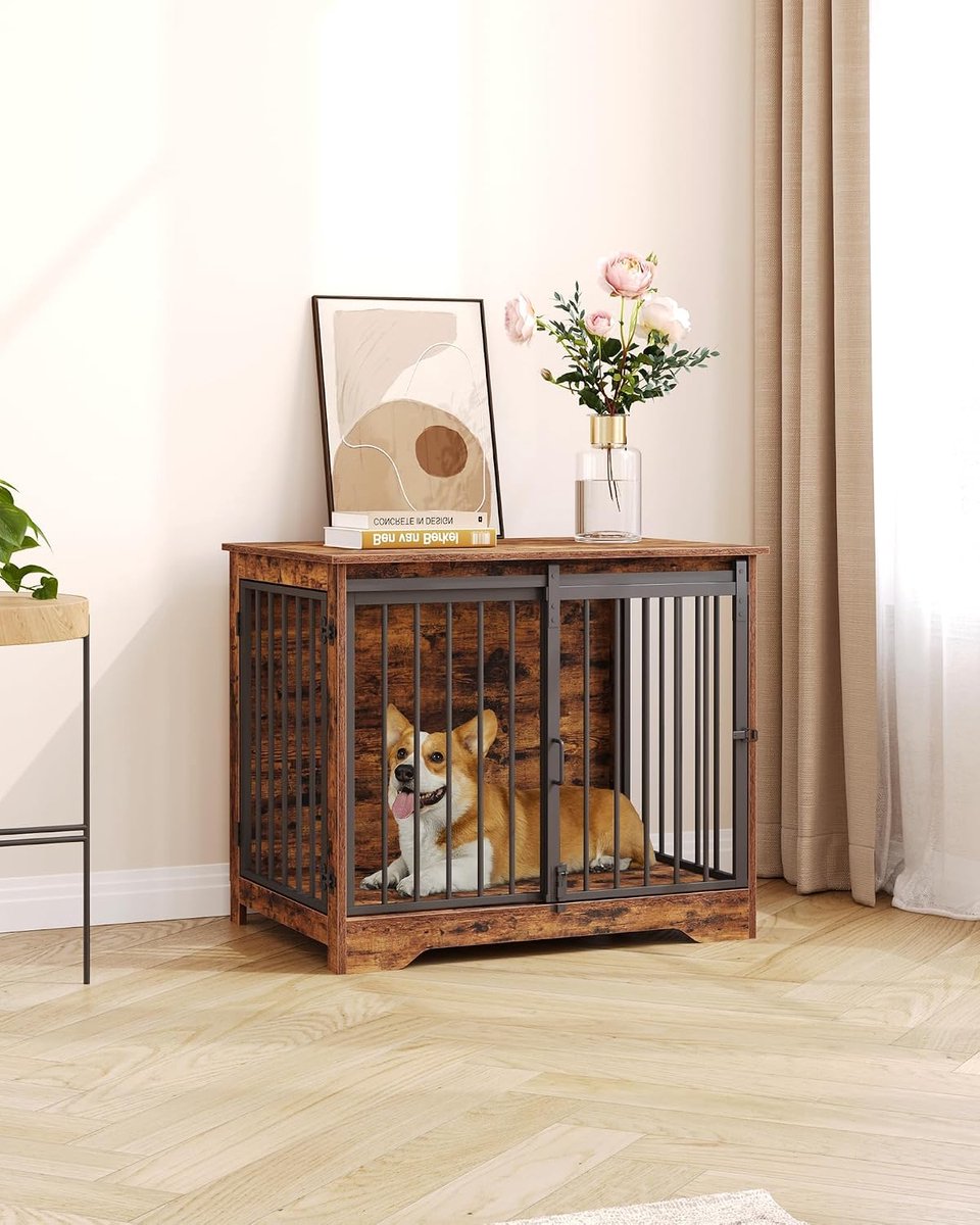 Dog Crate - Furniture - Dog Cage - Dog Kennel - Dog Pen - Coffee Table - 2 Doors - Sliding Door - 49×69×64.5 Cm - Brown