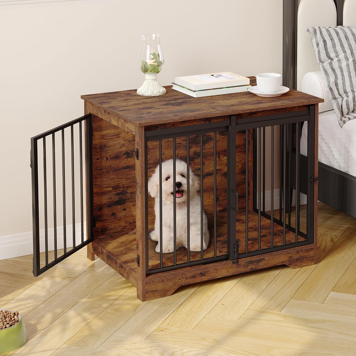 Dog Crate - Furniture - Dog Cage - Dog Kennel - Dog Pen - Coffee Table - 2 Doors - Sliding Door - 49×69×64.5 Cm - Brown