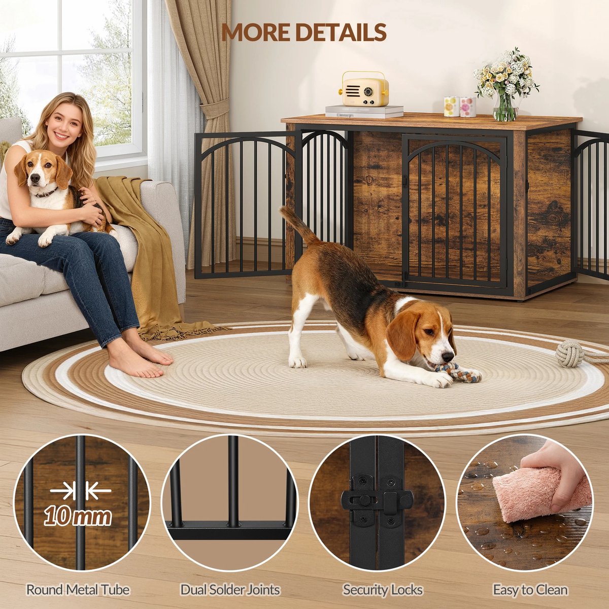 Hondenbench - Meubel - Hondenkooi - Hondenhok - Hondenbox - Salontafel - 4 Deuren - 100 x 60 x 63 cm - Bruin