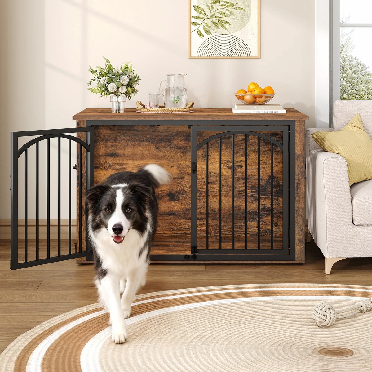 Hondenbench - Meubel - Hondenkooi - Hondenhok - Hondenbox - Salontafel - 4 Deuren - 100 x 60 x 63 cm - Bruin
