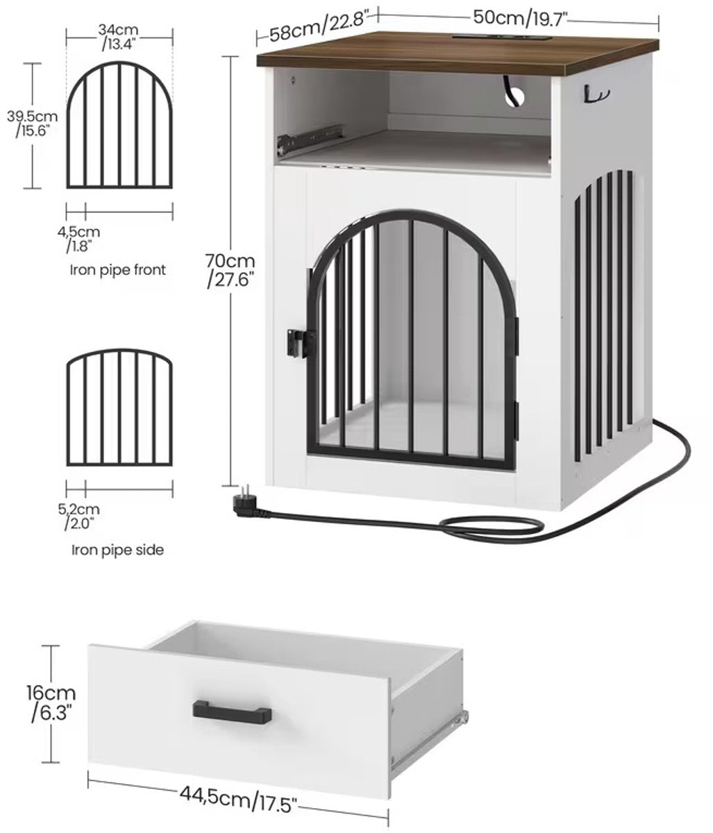 Hondenbench - Meubel - Hondenkooi - Hondenhok - Hondenbox -Salontafel - Met Laadstation - 50 X 58 X 70 cm - Wit