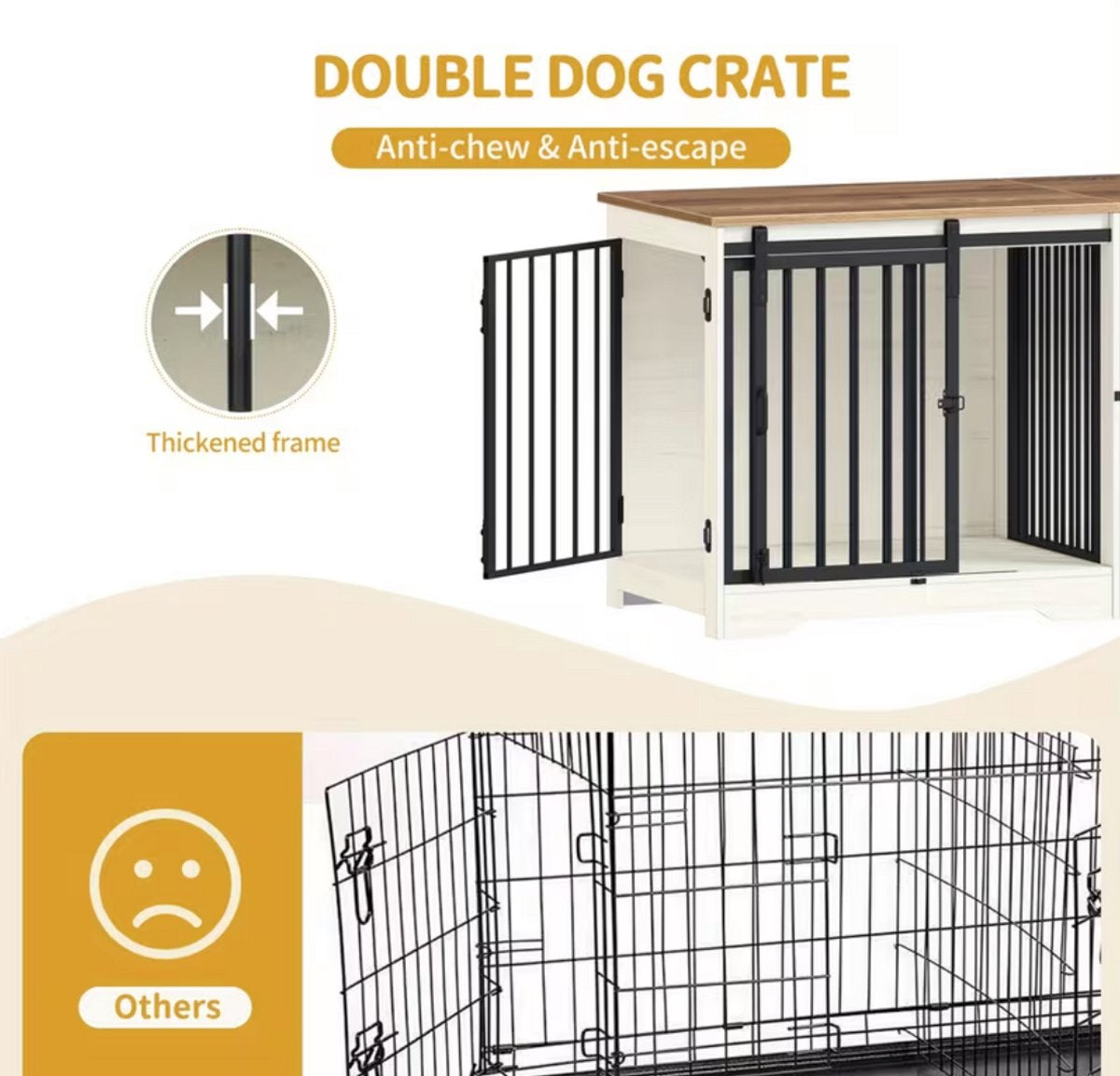 Dog Crate - Furniture - Dog Cage - Dog Kennel - Dog Box - Coffee Table - Sliding Door - 4 Doors - 136 x 49 x 65 cm - White