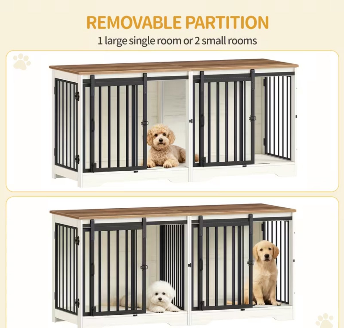 Dog Crate - Furniture - Dog Cage - Dog Kennel - Dog Box - Coffee Table - Sliding Door - 4 Doors - 136 x 49 x 65 cm - White