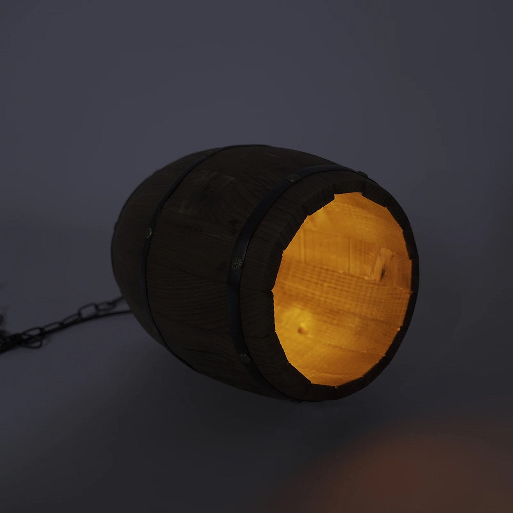 Wooden Wine Barrel Pendant Lamp - Vintage Retro Chandelier - Black - 90 Cm Adjustable Chain - E27