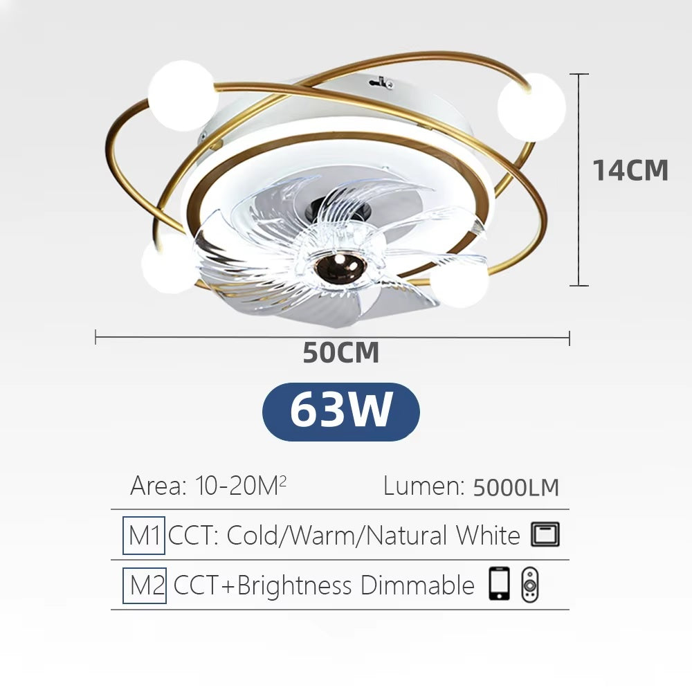 Krullen Ventilator Plafondlamp - Plafondventilator 50 cm - Goud - Smart Lamp - Met Dimmer - 6 Standen Ventilator - Keuken Lamp - Woonkamerlamp - Moderne Lamp - Slaapkamer Lamp Ventilator