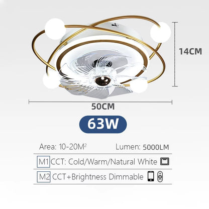 Krullen Ventilator Plafondlamp - Plafondventilator 50 cm - Goud - Smart Lamp - Met Dimmer - 6 Standen Ventilator - Keuken Lamp - Woonkamerlamp - Moderne Lamp - Slaapkamer Lamp Ventilator