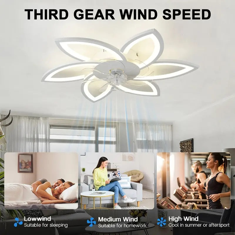 LuxiLamps - 6 Sterren Plafondlamp Met Ventilator - Wit - Met Afstandsbediening - Smart lamp - Dimbaar Met App - 6 Standen Ventilator - Woonkamerlamp - Moderne lamp - Plafoniere