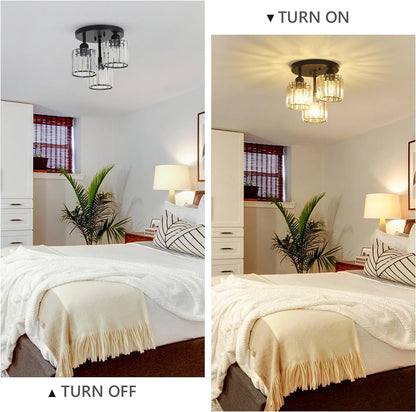 Moderne Kristallen Kroonluchter - 3 Kop Crystal Plafondlamp - K9-Kristal - E27 - Zwart - Verlichting - Plafonnière