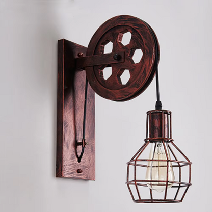 LuxiLamps- Klassieke Retro Wielvormige Wandlamp - E27 - Muur Verlichting - Warm Wit - Bruin - 40W - Industriële Metalen Wandlamp