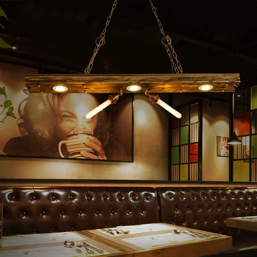 Industrial Wood And Metal Pendant Light - Antique Chandelier - Length Approx. 120 cm - E27 - Adjustable - For Kitchens And Dining Rooms