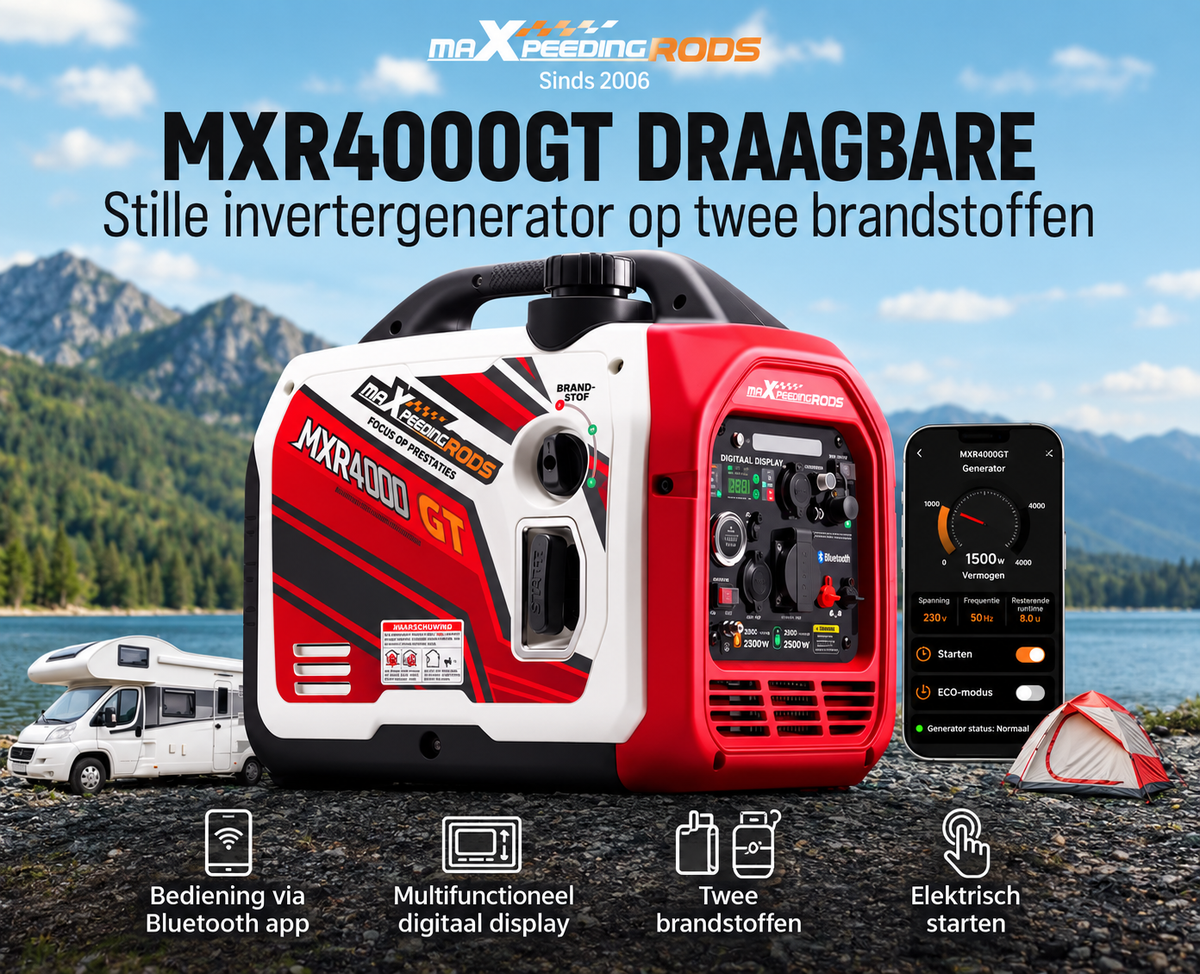 Inverter Generator 3500W - Gasoline and LPG/Propane - Dual Fuel - 3200W - 220–240 V - Silent 4-Stroke Generator with Electric Start, App Control and USB - For Camping, RV and Emergency Power