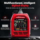 
Inverter Generator 3500W - Gasoline and LPG/Propane - Dual Fuel - 3200W - 220–240 V - Silent 4-Stroke Generator with Electric Start, App Control and USB - For Camping, RV and Emergency Power