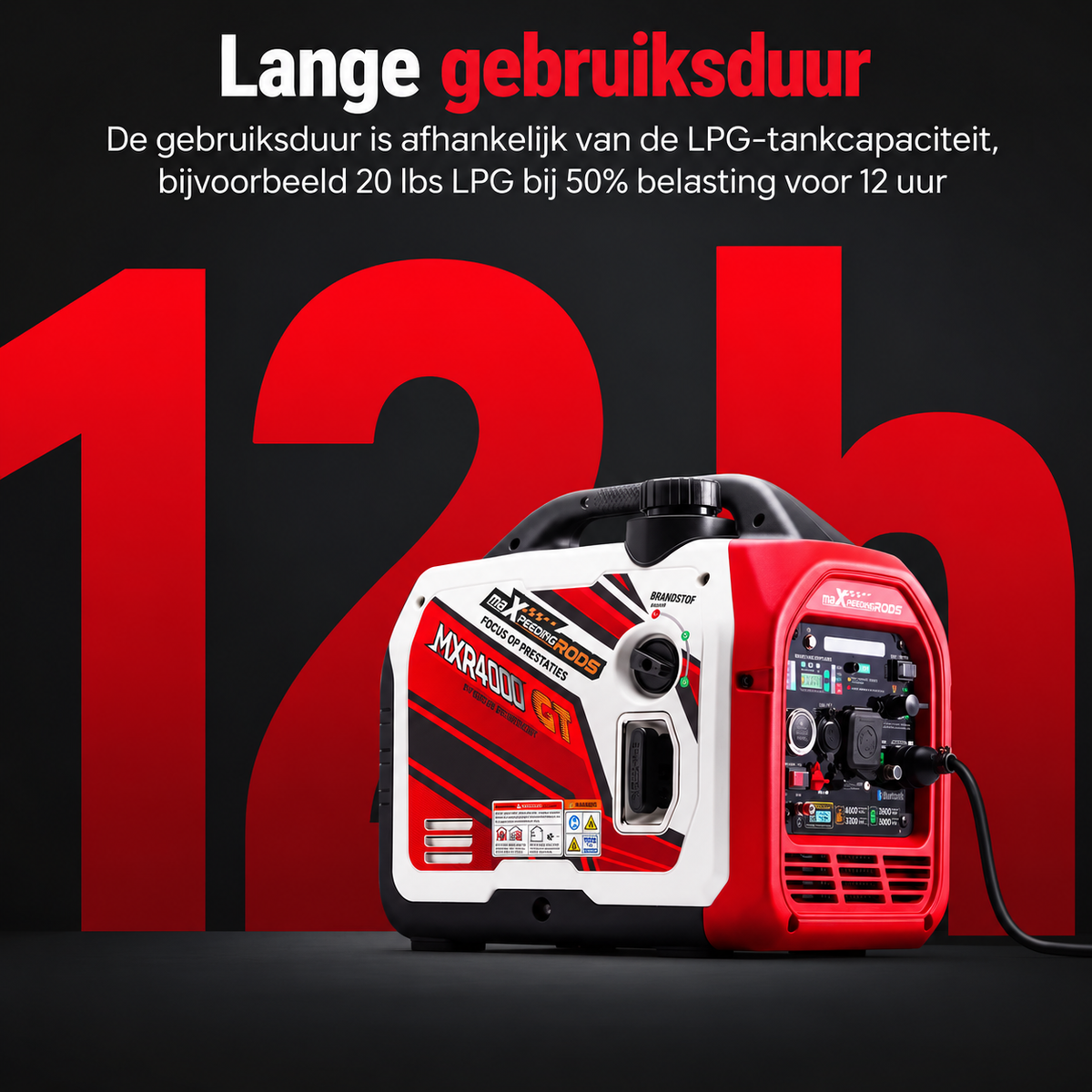 Inverter Generator 3500W - Gasoline and LPG/Propane - Dual Fuel - 3200W - 220–240 V - Silent 4-Stroke Generator with Electric Start, App Control and USB - For Camping, RV and Emergency Power