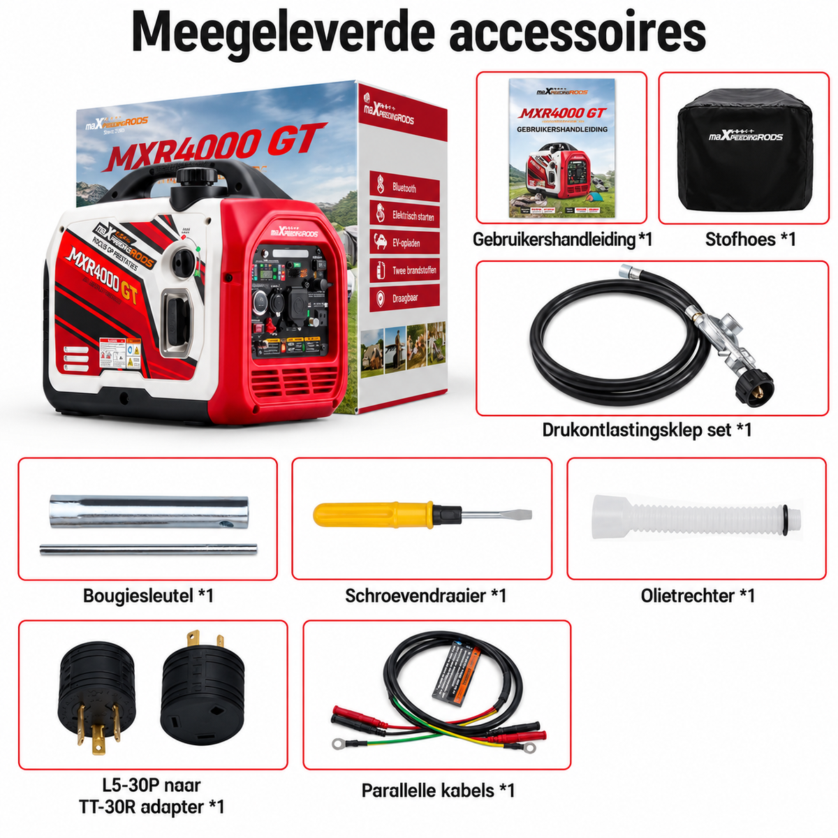 Inverter Generator 3500W - Gasoline and LPG/Propane - Dual Fuel - 3200W - 220–240 V - Silent 4-Stroke Generator with Electric Start, App Control and USB - For Camping, RV and Emergency Power