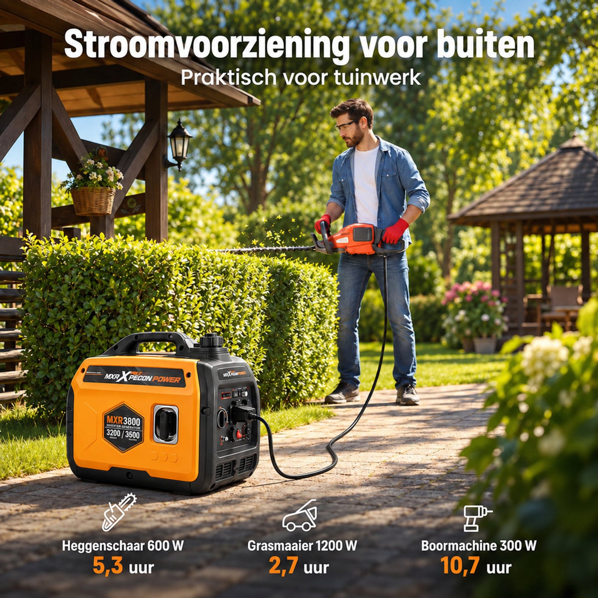 Inverter Generator Benzine - Aggregaat - 3200W Continu - 3500W Piek - 4-Takt - Eco-modus - Noodstroom - Stroomgenerator voor Thuis, Kamperen, Evenementen & Noodpakket