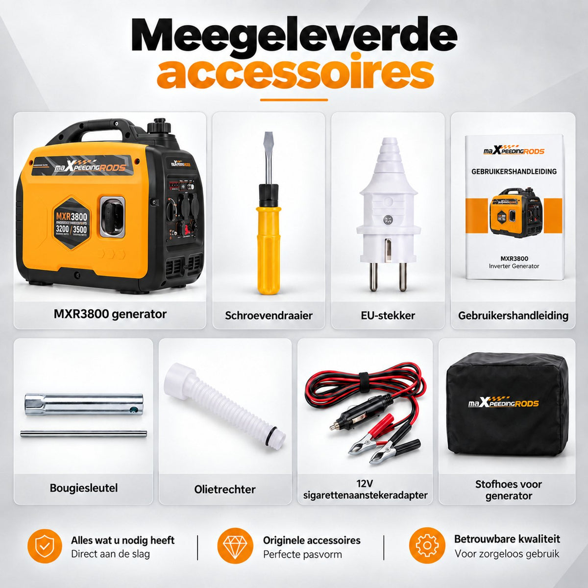 Inverter Generator Benzine - Aggregaat - 3200W Continu - 3500W Piek - 4-Takt - Eco-modus - Noodstroom - Stroomgenerator voor Thuis, Kamperen, Evenementen & Noodpakket