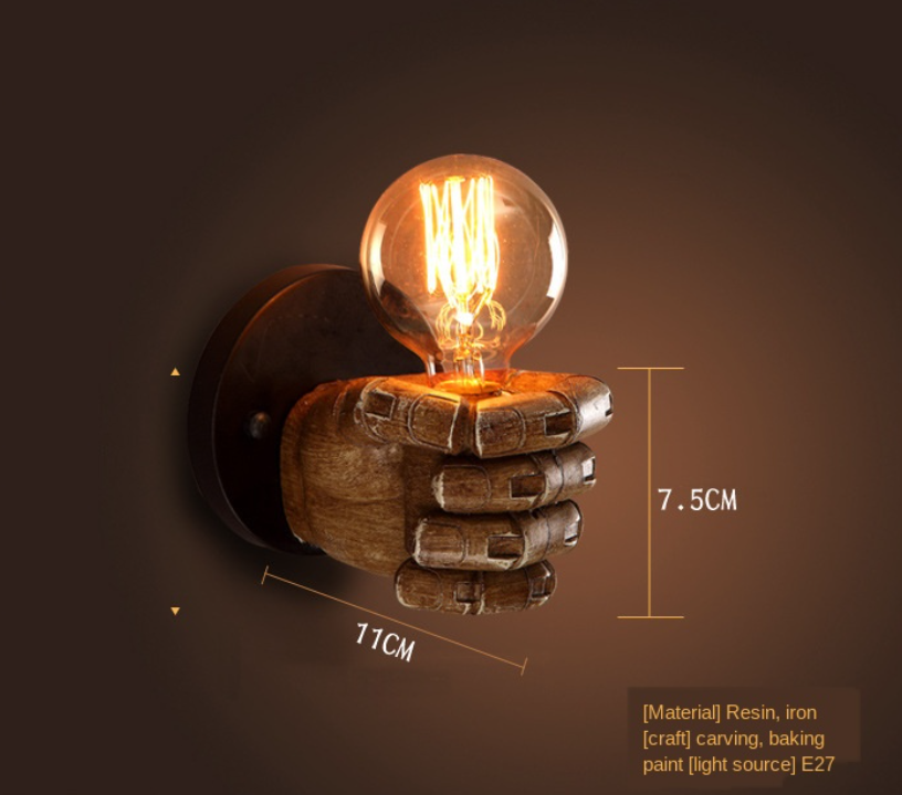 LuxiLamps - Industrial Style Wall Lamp - Right Fist - Resin Wall Lamp - E26 - Lamp Lighting - Bar - Cafe -Restaurant