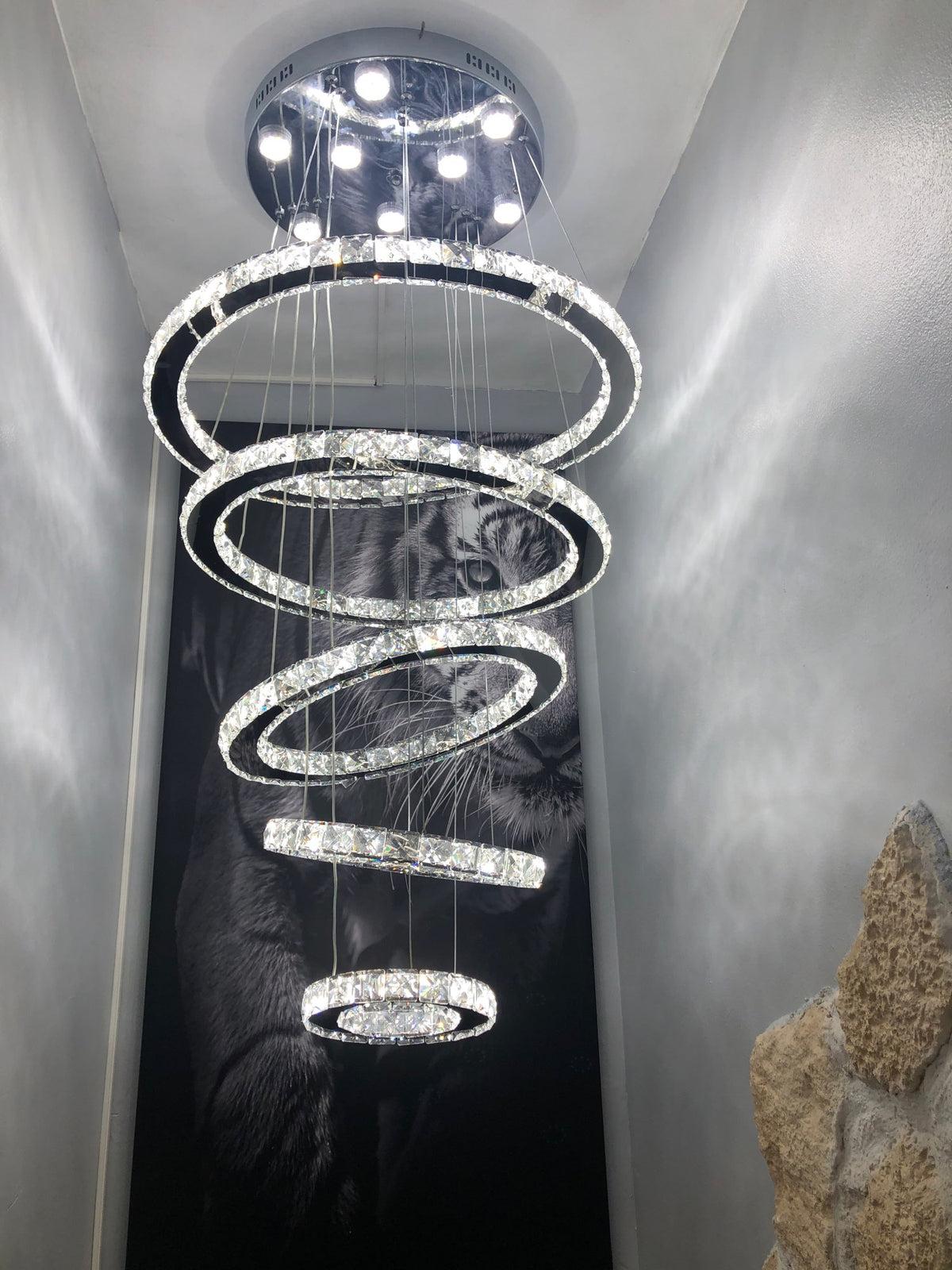 Crystal Pendant Light - 5-Ring Chandelier - Crystal LED Pendant Lamp - 3 Colors - Living Room Lamp - Modern Lamp - Pendant Light