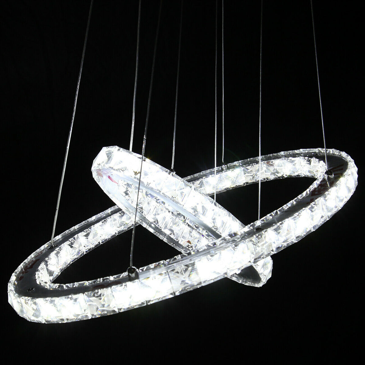 Kristallen 2 Ovale Ringen Hanglamp - Chroom - Verstelbare Ophanging - LED-Kroonluchter - Met Wandschakelaar - Voor Woonkamer En Eetkamer
