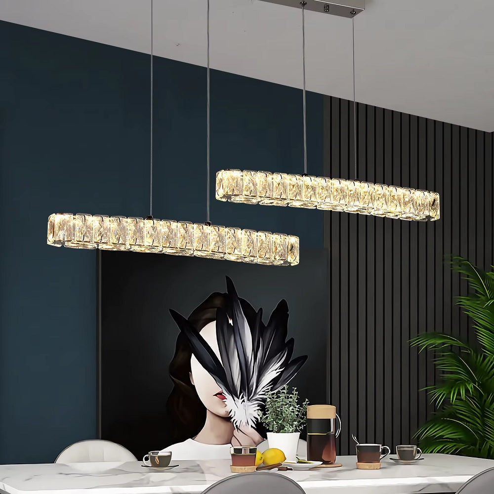 Kristallen 2 Lichtbalken Hanglamp - Chroom - SMD-LED Inbegrepen - 3 Schakelbare Witte Lichtkleuren - Moderne Kroonluchter Voor Woonkamer En Eetkamer